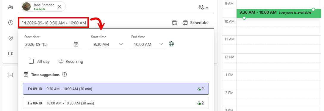 Date Time drop-down menu