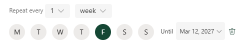 Repeat Every and Until drop-down menus