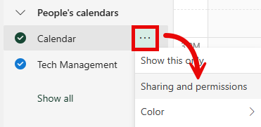 Calendar menu Sharing and Permissions button