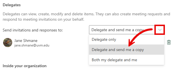 Send Invitations to drop-down menu