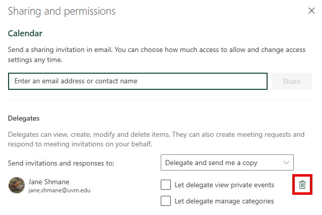Calendar Delegate Remove button