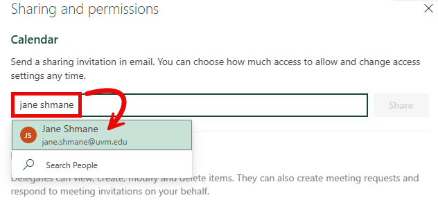 Sharing and Permissions Search results
