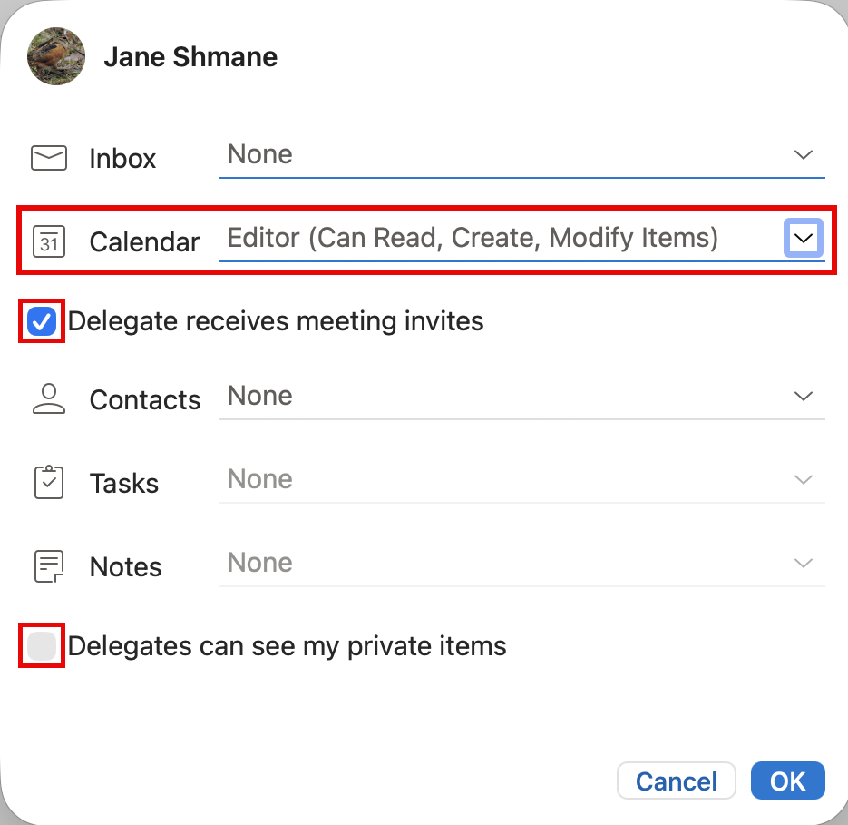 Delegate Settings options
