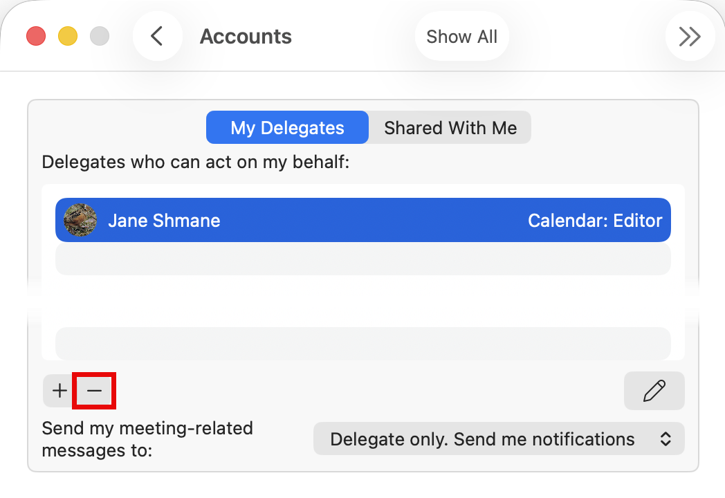 My Delegates Remove button