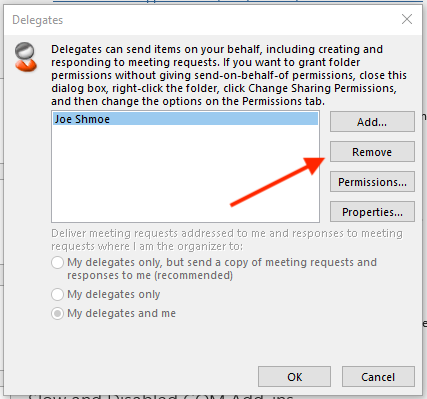 Outlook for Windows Remove Delegates.