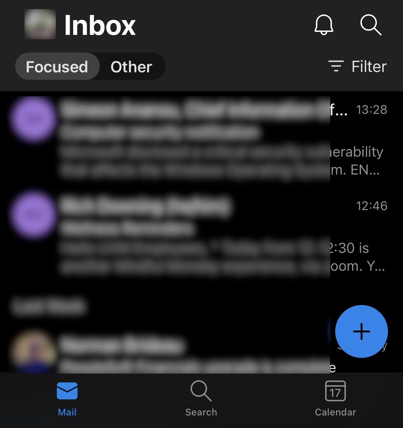Outlook for iOS Inbox example