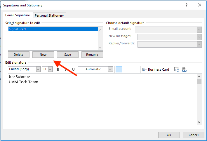 Outlook 2016 create New and Edit signature.