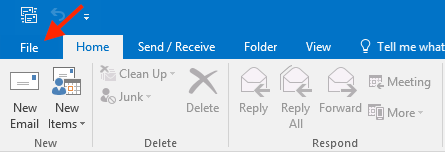 Outlook 2016 File tab.