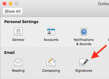 Outlook Preferences Signatures option.