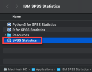 The SPSS Statistics launcher is inside the IBM SPSS Statistics folder.