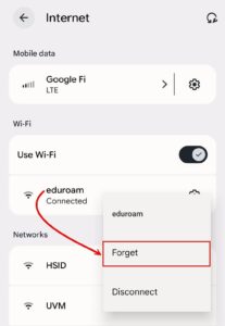 android forget wifi menu