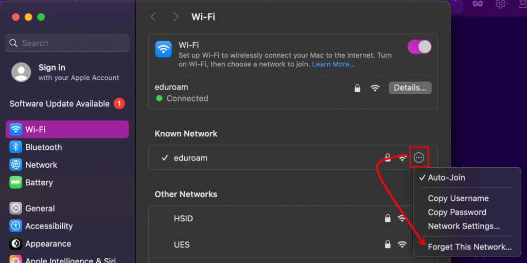 macOS forget wifi settings