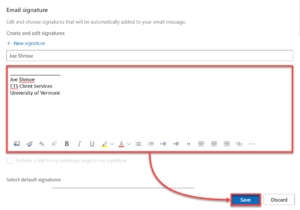 Exchange Online compose signature and Save.