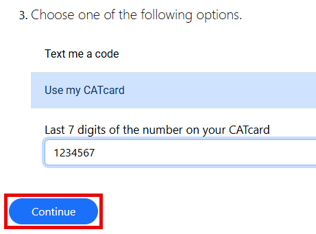 NetID setup page CATcard verification with Continue button selected