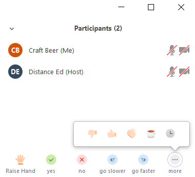 More reactions menu