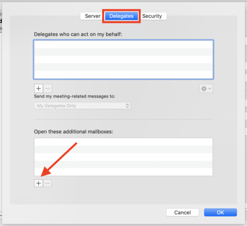 Outlook for Mac Settings Delegates tab.