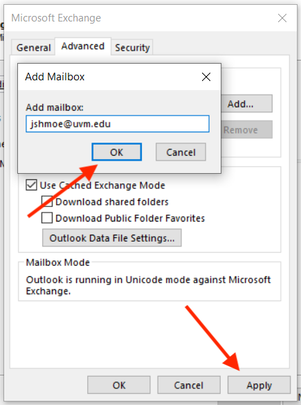 Outlook for Windows Add Mailbox window.