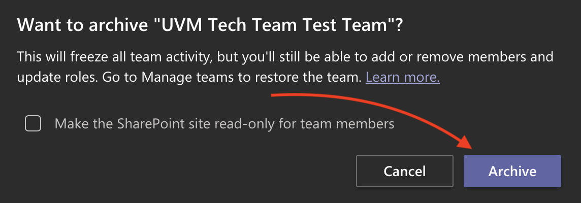 Confirm Archive team.