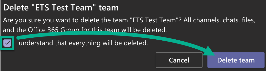 Confirm Delete team.