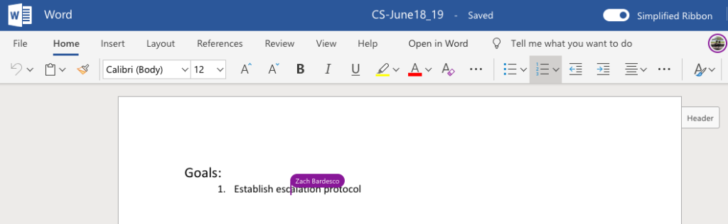 Word document with other editing indication.