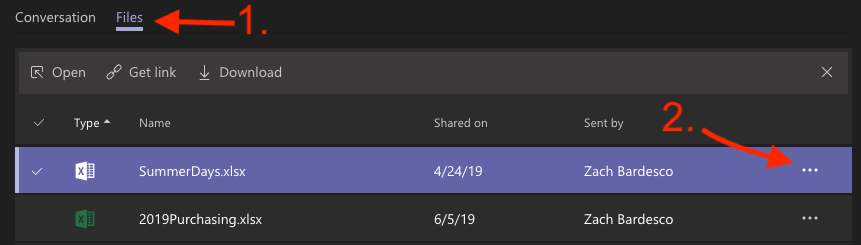 Teams group chat Files list.