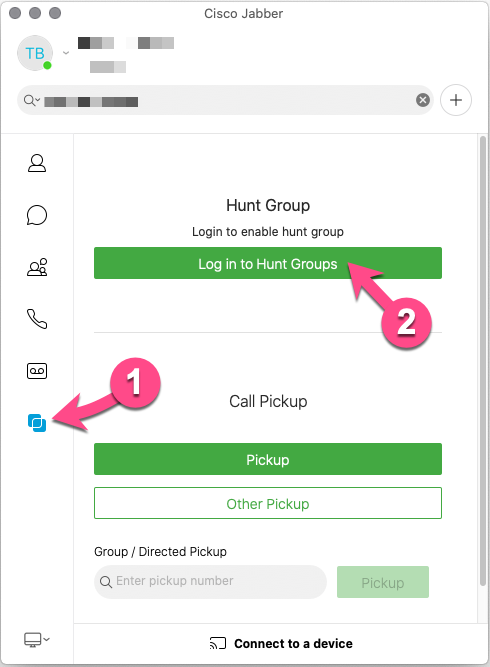 Cisco Jabber Hunt Group screen.