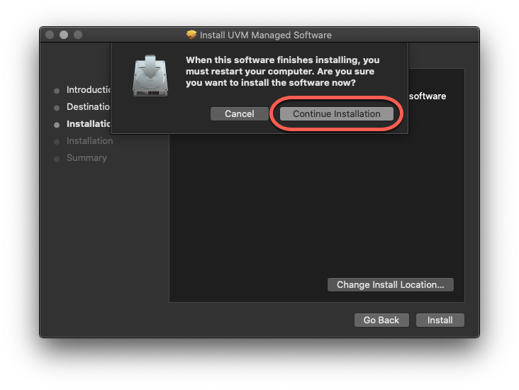 Continue Installation button