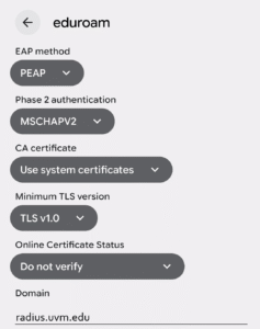 Android wireless network settings
