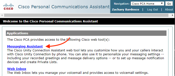 Cisco PCA Messaging Assistant link