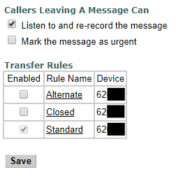 Cisco PCA Leaving a message and Transfer Rules options