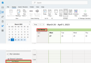 Outlook Shared Calendars list.
