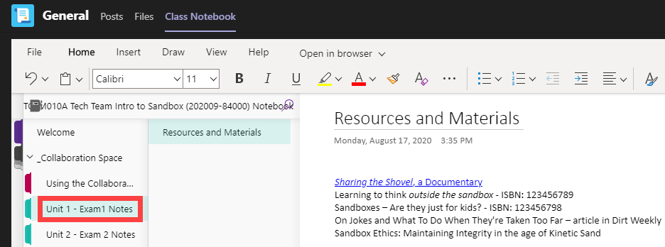 Class Notebook example