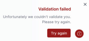 Validation failed warning and Try again button