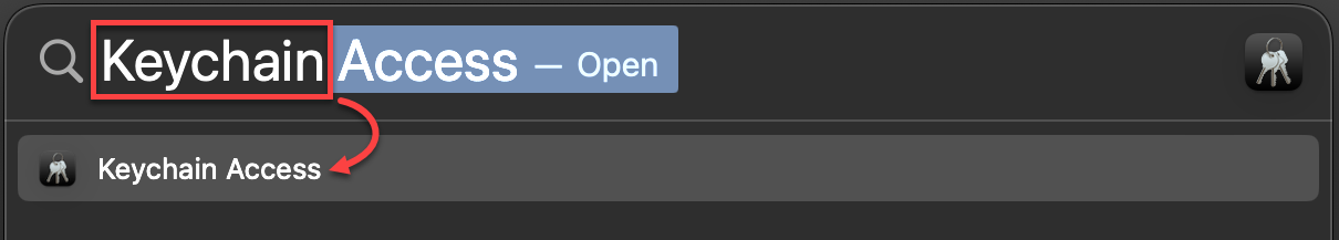 macOS Spotlight search for Keychain