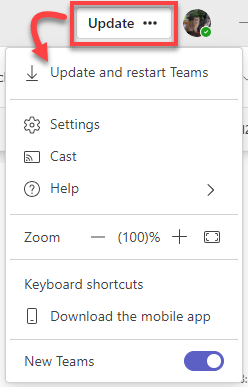 New Teams showing Update available