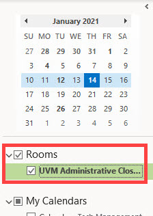 Outlook for Windows calendar list.