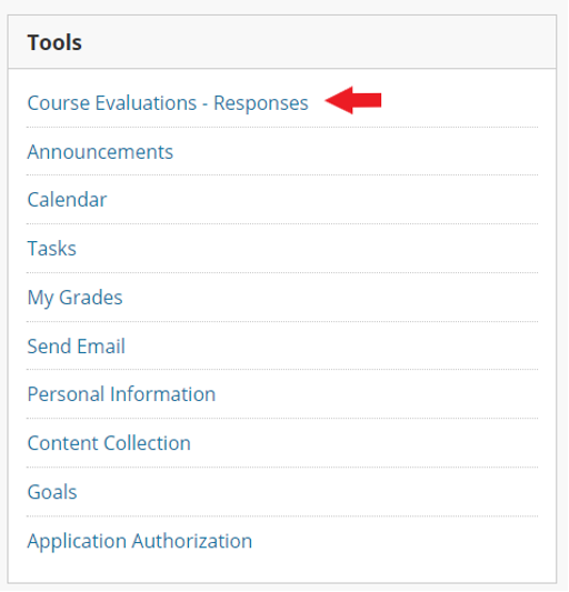 image of UVM blackboard Tools box with Course Evaluations Responses highlighted