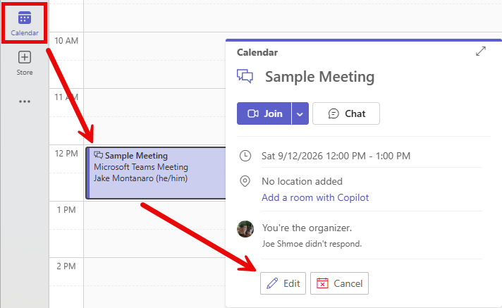 Teams Calendar Event Edit button