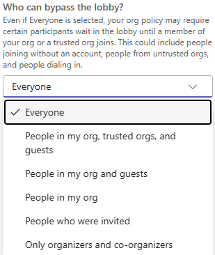 Who Can Bypass The Lobby drop-down menu