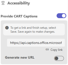 Provide CART and Generate New URL toggle switches