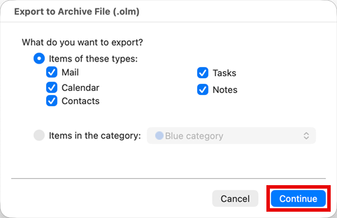 Default options and Continue button