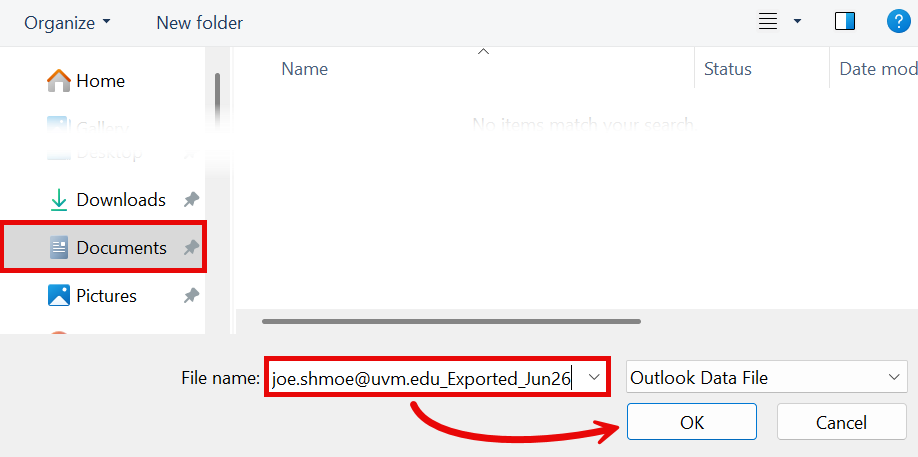 Folder and File Name selection and OK button