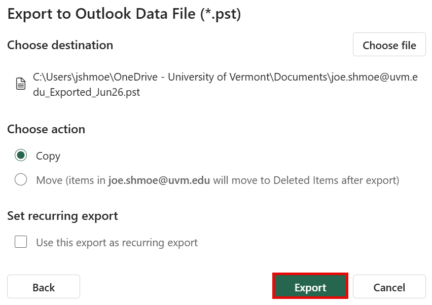 Export button