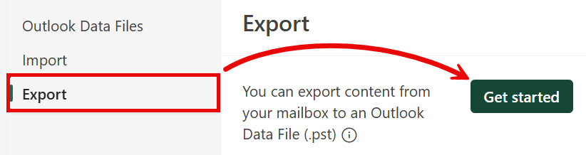 Export Settings with Get Started highlighted