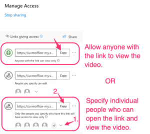 MS Teams Recording Share Link options