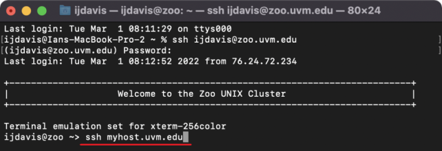 Mac terminal SSH from Zoo