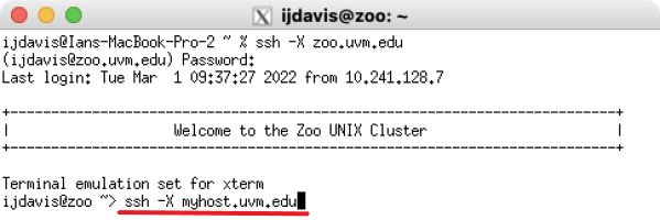 Mac xterm to Zoo SSH X command