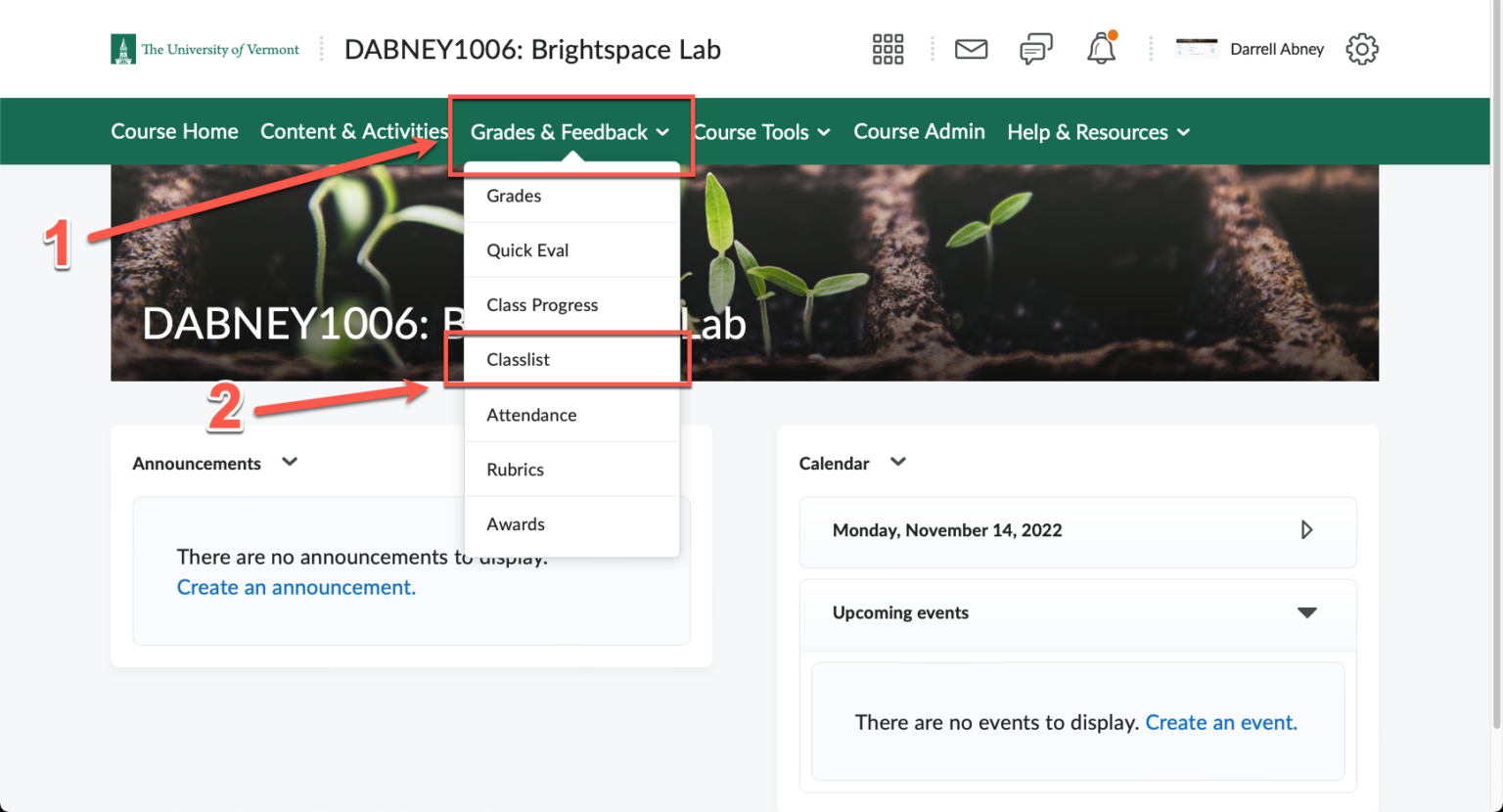 Brightspace – Classlist – UVM Knowledge Base
