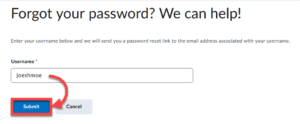 Enter username to reset password.