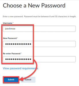 Submit a new password